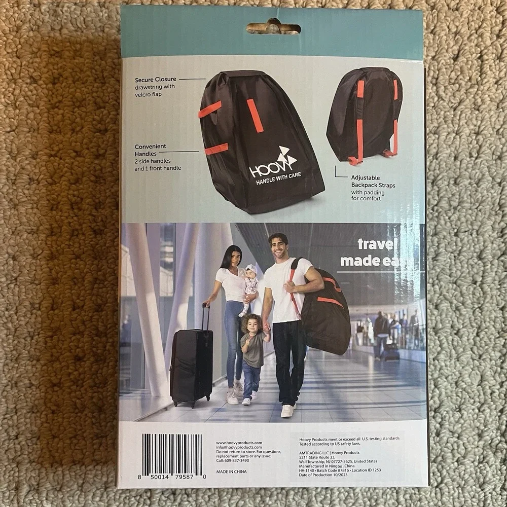 Hoovy Safe & Secure Travel Car Seat Bag w/ Adjustable Cushioned Backpack Straps
